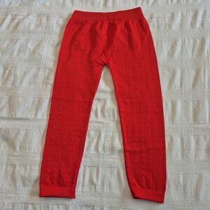 Pink Sparkle girls size 6X red cropped fuzzy legging vertical heart design EUC